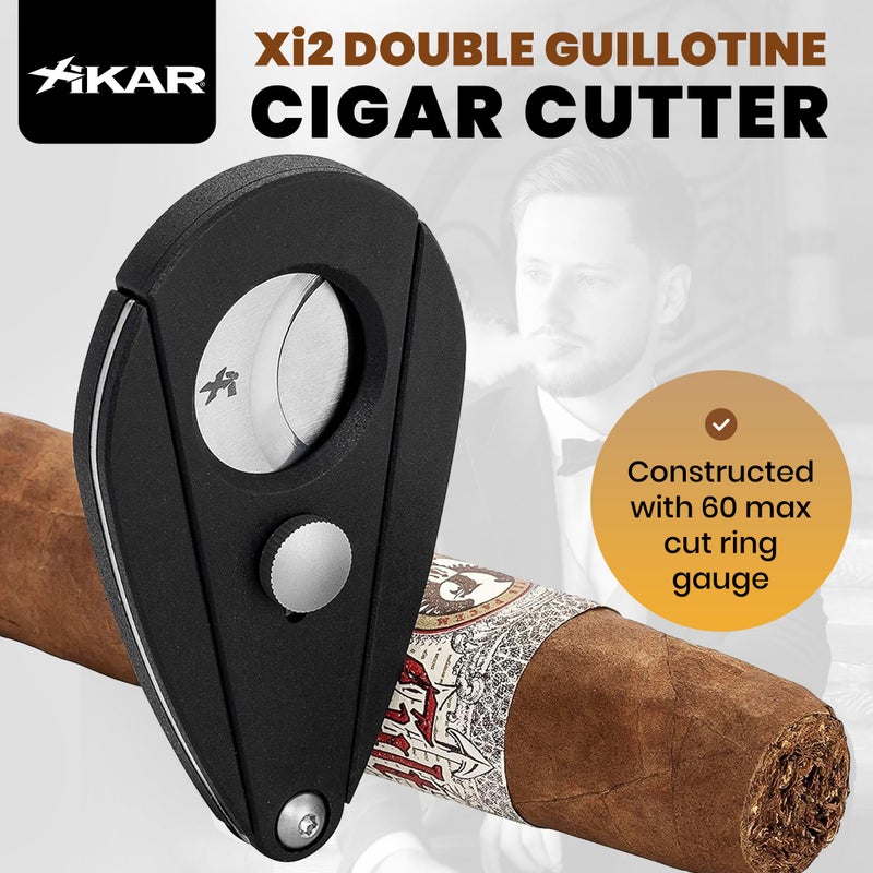 Xikar قاطع السيجار Xikar Xi2 - قاطع سيجار مزدوج دقيق بشفرات من الفولاذ المقاوم للصدأ 440، تشطيب أسود | قاطع سيجار بتصنيف Rockwell C من 54 إلى 60 قياس حلقة - تصميم مريح على شكل قطرة - Image 2